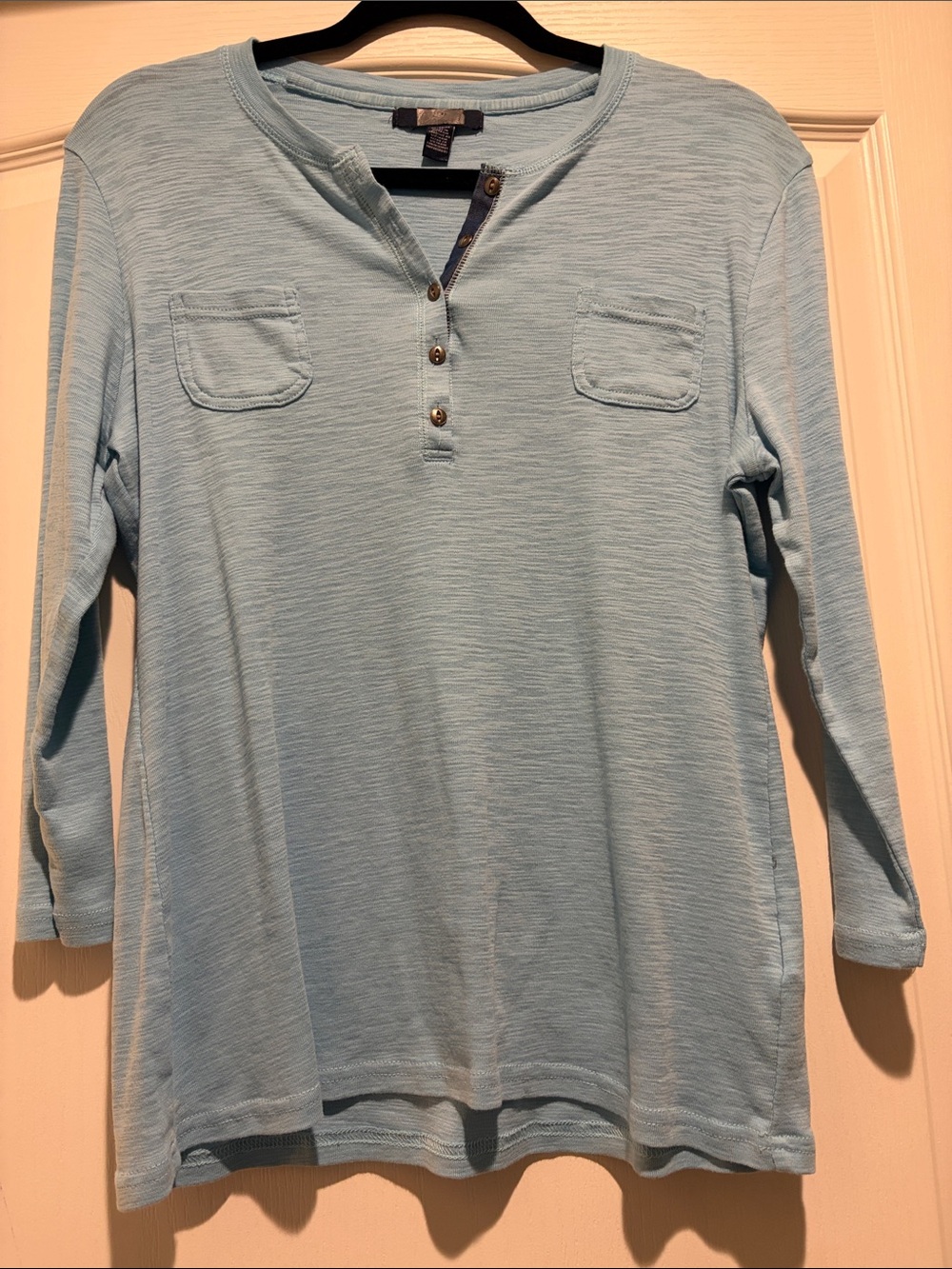 Express  female Light Blue Long-Sleeve Henley Shirt
